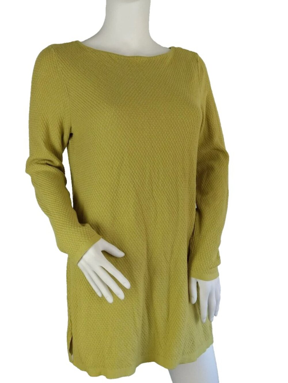 JJill Textured Waffle Knit Tunic Sweater Medium M Chartreuse Green Long Sleeve